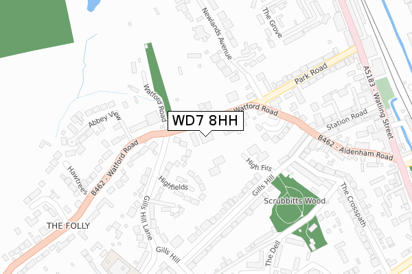 WD7 8HH map - large scale - OS Open Zoomstack (Ordnance Survey)