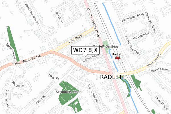 WD7 8JX map - large scale - OS Open Zoomstack (Ordnance Survey)