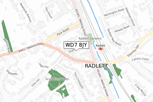 WD7 8JY map - large scale - OS Open Zoomstack (Ordnance Survey)