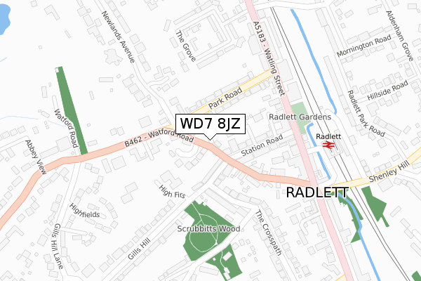 WD7 8JZ map - large scale - OS Open Zoomstack (Ordnance Survey)