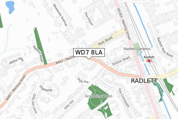 WD7 8LA map - large scale - OS Open Zoomstack (Ordnance Survey)