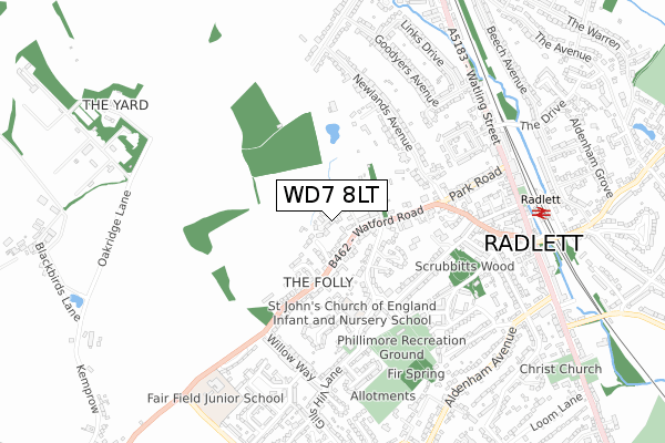 WD7 8LT map - small scale - OS Open Zoomstack (Ordnance Survey)