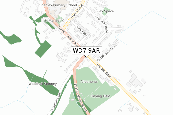 WD7 9AR map - large scale - OS Open Zoomstack (Ordnance Survey)
