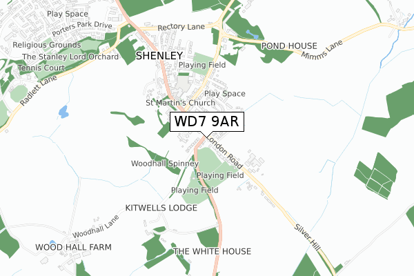 WD7 9AR map - small scale - OS Open Zoomstack (Ordnance Survey)