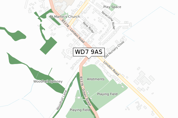 WD7 9AS map - large scale - OS Open Zoomstack (Ordnance Survey)