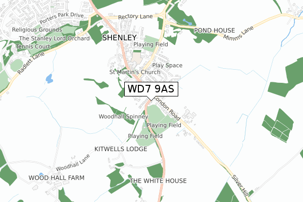 WD7 9AS map - small scale - OS Open Zoomstack (Ordnance Survey)