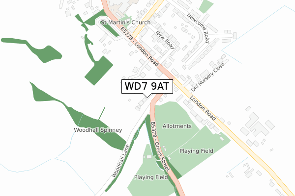 WD7 9AT map - large scale - OS Open Zoomstack (Ordnance Survey)