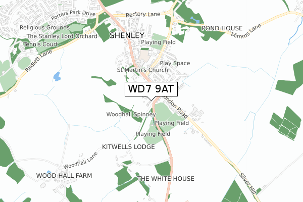 WD7 9AT map - small scale - OS Open Zoomstack (Ordnance Survey)