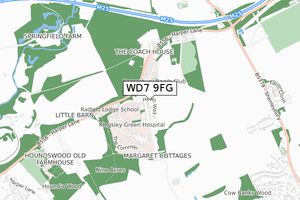 WD7 9FG map - small scale - OS Open Zoomstack (Ordnance Survey)