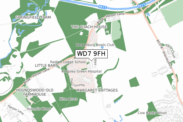 WD7 9FH map - small scale - OS Open Zoomstack (Ordnance Survey)