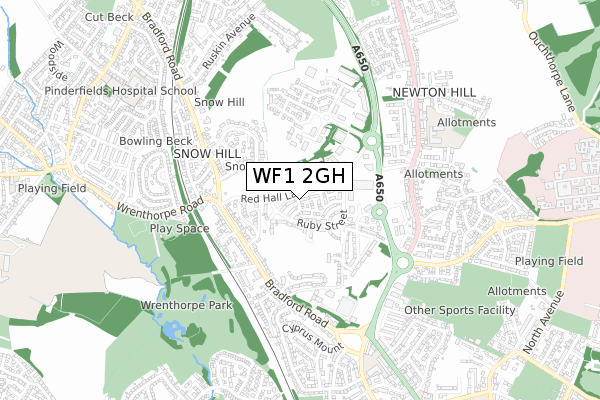WF1 2GH map - small scale - OS Open Zoomstack (Ordnance Survey)
