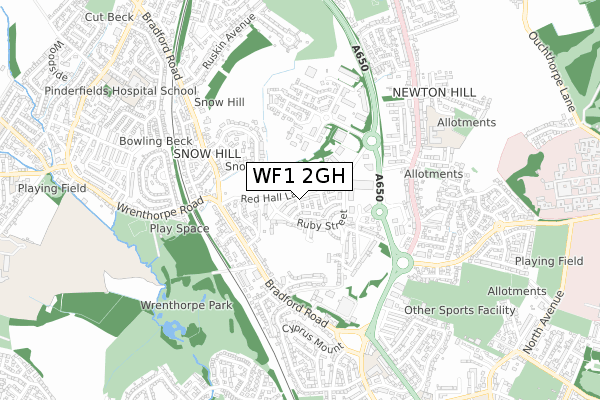 WF1 2GH map - small scale - OS Open Zoomstack (Ordnance Survey) WF1 2GH map - small scale - OS Open Zoomstack (Ordnance Survey)