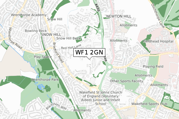 WF1 2GN map - small scale - OS Open Zoomstack (Ordnance Survey) WF1 2GN map - small scale - OS Open Zoomstack (Ordnance Survey)