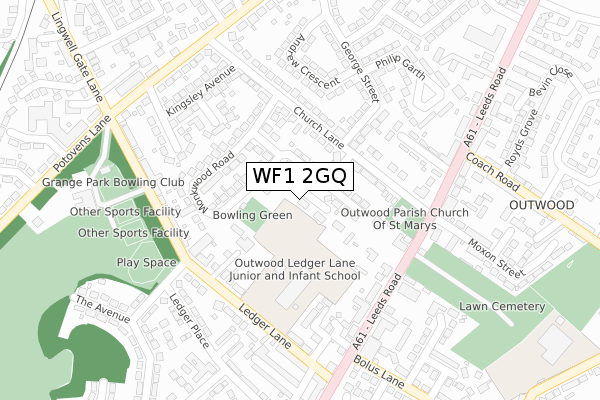 WF1 2GQ map - large scale - OS Open Zoomstack (Ordnance Survey)