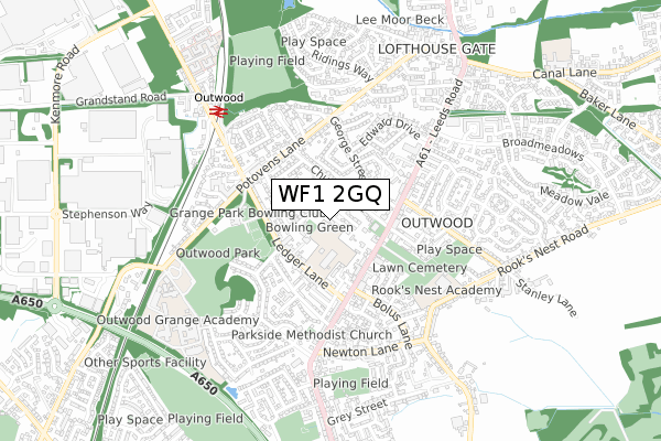 WF1 2GQ map - small scale - OS Open Zoomstack (Ordnance Survey)