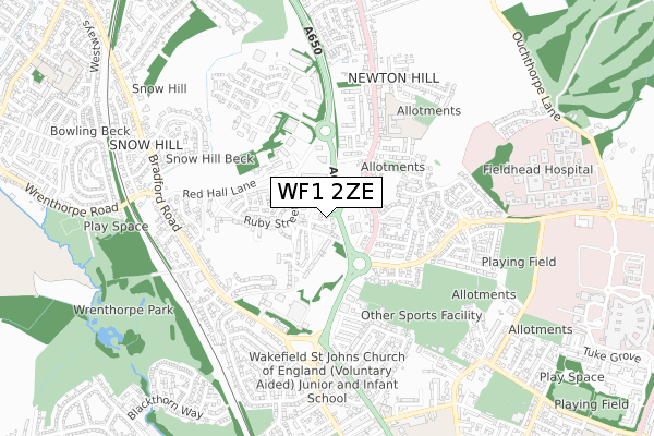 WF1 2ZE map - small scale - OS Open Zoomstack (Ordnance Survey)