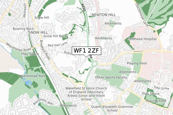 WF1 2ZF map - small scale - OS Open Zoomstack (Ordnance Survey)