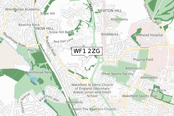 WF1 2ZG map - small scale - OS Open Zoomstack (Ordnance Survey)