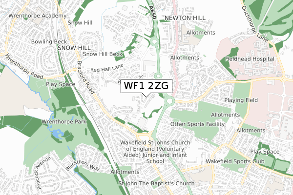WF1 2ZG map - small scale - OS Open Zoomstack (Ordnance Survey) WF1 2ZG map - small scale - OS Open Zoomstack (Ordnance Survey)