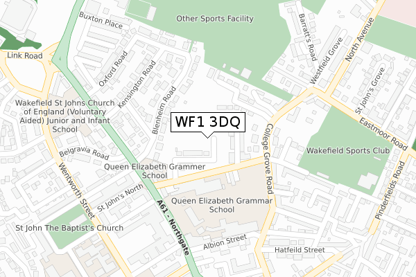 WF1 3DQ map - large scale - OS Open Zoomstack (Ordnance Survey)