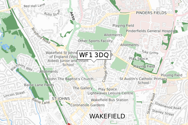 WF1 3DQ map - small scale - OS Open Zoomstack (Ordnance Survey)