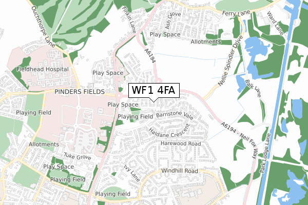 WF1 4FA map - small scale - OS Open Zoomstack (Ordnance Survey)