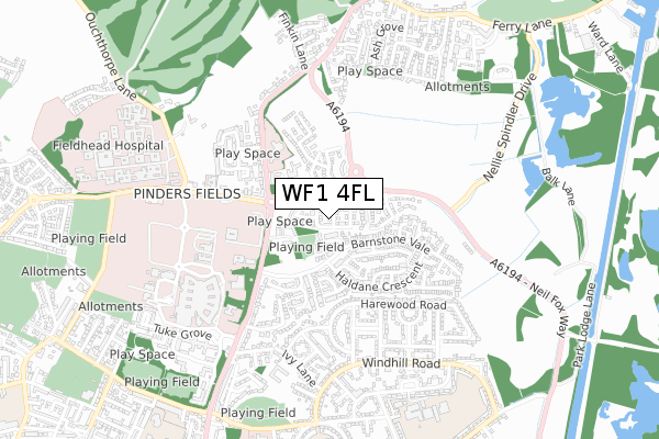 WF1 4FL map - small scale - OS Open Zoomstack (Ordnance Survey)