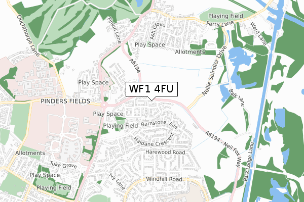 WF1 4FU map - small scale - OS Open Zoomstack (Ordnance Survey)