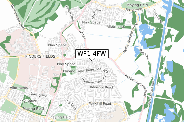 WF1 4FW map - small scale - OS Open Zoomstack (Ordnance Survey)