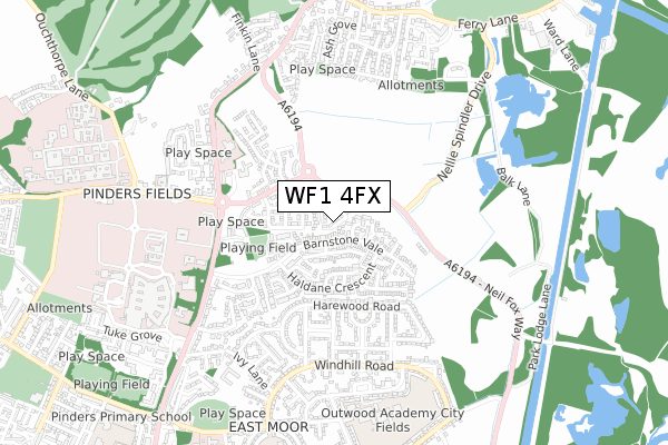 WF1 4FX map - small scale - OS Open Zoomstack (Ordnance Survey)