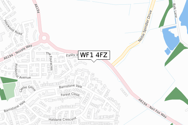 WF1 4FZ map - large scale - OS Open Zoomstack (Ordnance Survey)