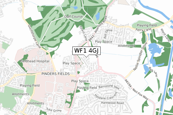 WF1 4GJ map - small scale - OS Open Zoomstack (Ordnance Survey)