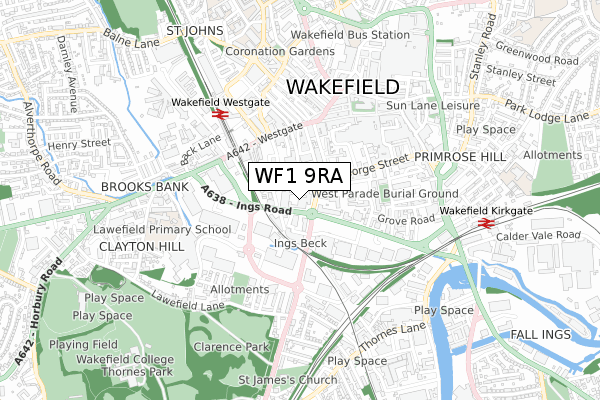 WF1 9RA map - small scale - OS Open Zoomstack (Ordnance Survey)