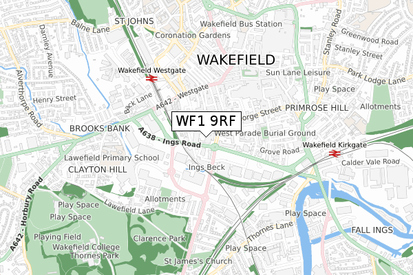 WF1 9RF map - small scale - OS Open Zoomstack (Ordnance Survey)