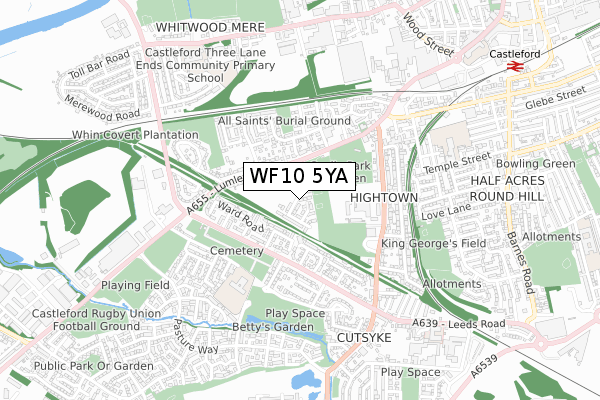 WF10 5YA map - small scale - OS Open Zoomstack (Ordnance Survey)
