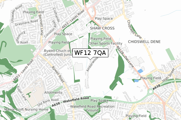 WF12 7QA map - small scale - OS Open Zoomstack (Ordnance Survey)