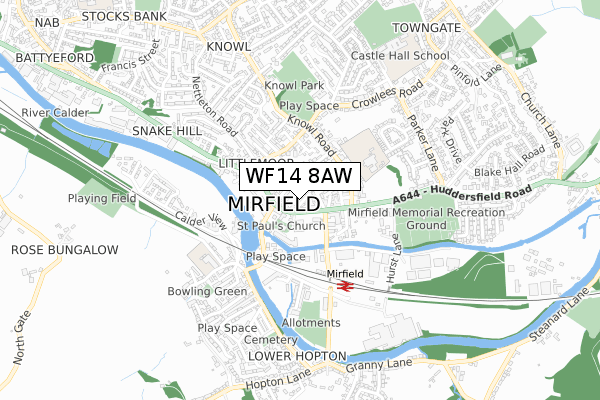 WF14 8AW map - small scale - OS Open Zoomstack (Ordnance Survey)