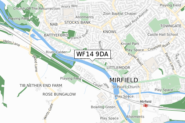 WF14 9DA map - small scale - OS Open Zoomstack (Ordnance Survey) WF14 9DA map - small scale - OS Open Zoomstack (Ordnance Survey)