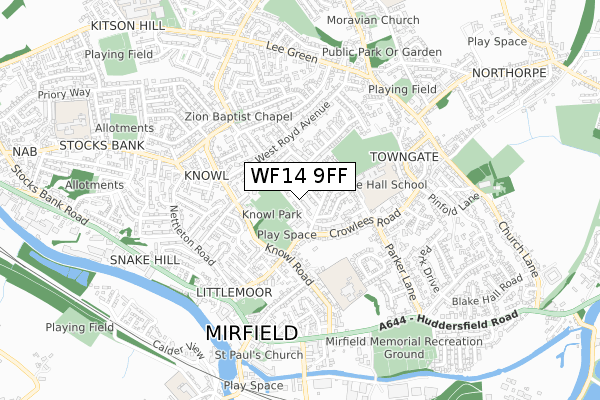 WF14 9FF map - small scale - OS Open Zoomstack (Ordnance Survey)