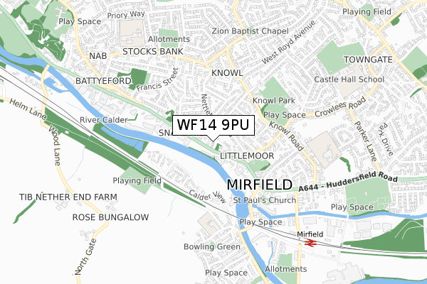 WF14 9PU map - small scale - OS Open Zoomstack (Ordnance Survey)