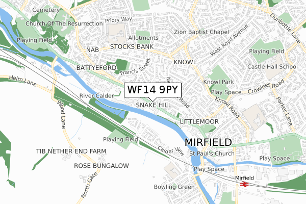 WF14 9PY map - small scale - OS Open Zoomstack (Ordnance Survey)