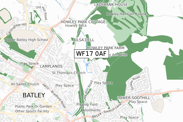 WF17 0AF map - small scale - OS Open Zoomstack (Ordnance Survey)