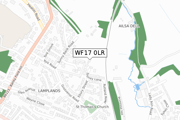 WF17 0LR map - large scale - OS Open Zoomstack (Ordnance Survey)