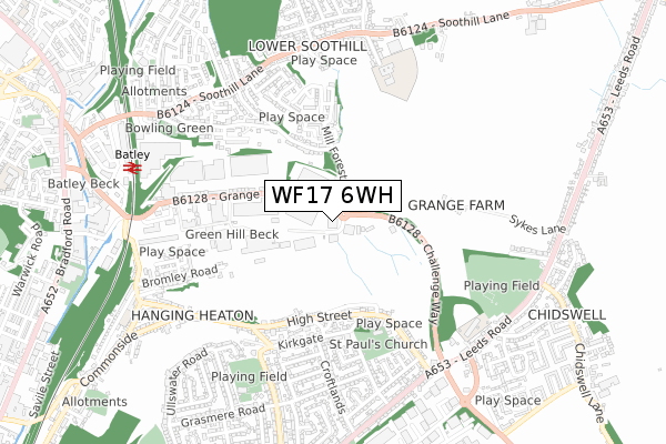 WF17 6WH map - small scale - OS Open Zoomstack (Ordnance Survey)