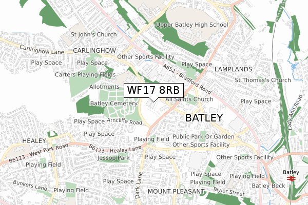 WF17 8RB map - small scale - OS Open Zoomstack (Ordnance Survey)