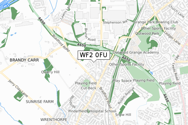 WF2 0FU map - small scale - OS Open Zoomstack (Ordnance Survey)