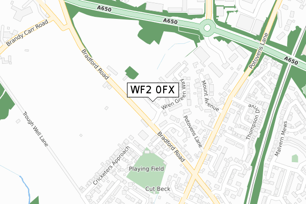 WF2 0FX map - large scale - OS Open Zoomstack (Ordnance Survey)