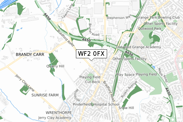 WF2 0FX map - small scale - OS Open Zoomstack (Ordnance Survey)