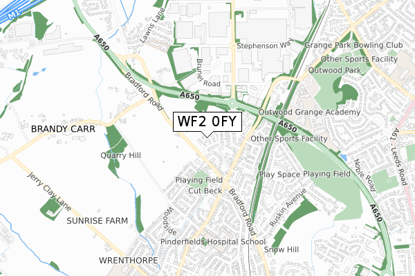 WF2 0FY map - small scale - OS Open Zoomstack (Ordnance Survey)