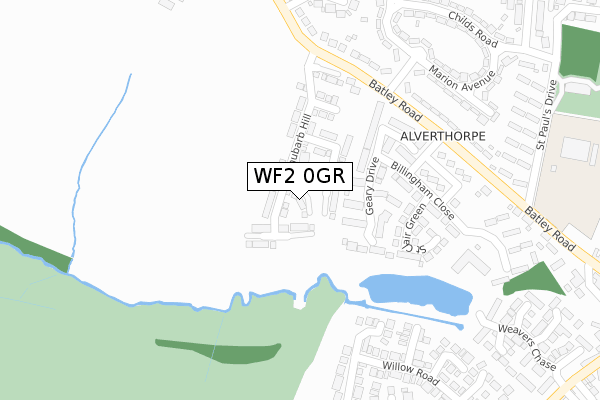 WF2 0GR map - large scale - OS Open Zoomstack (Ordnance Survey)